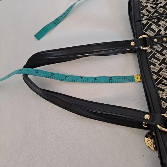 Tommy Hilfiger Shopper Tote Bag Signature TH Pattern Black 9-1/2"×10"×2-1/2" - Picture 6 of 15